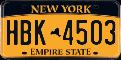 NY license plate HBK4503