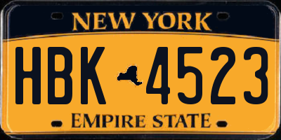NY license plate HBK4523