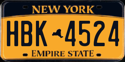 NY license plate HBK4524