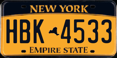NY license plate HBK4533