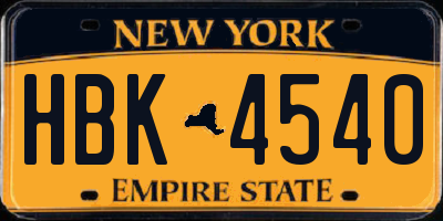 NY license plate HBK4540