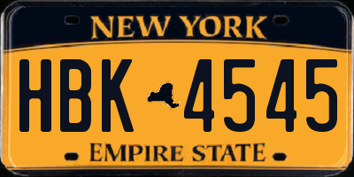 NY license plate HBK4545