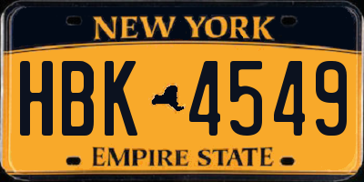 NY license plate HBK4549