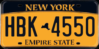NY license plate HBK4550