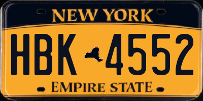NY license plate HBK4552