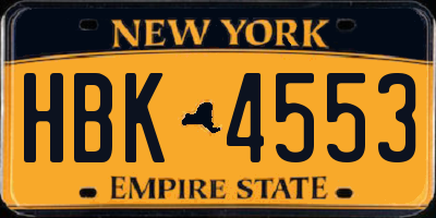 NY license plate HBK4553