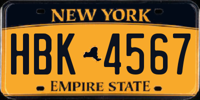 NY license plate HBK4567