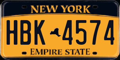 NY license plate HBK4574