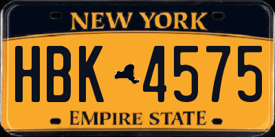 NY license plate HBK4575