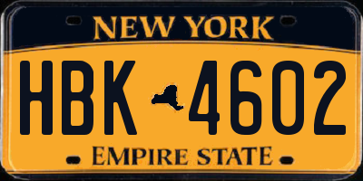 NY license plate HBK4602
