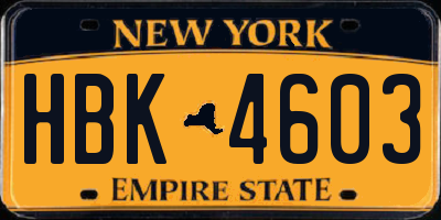 NY license plate HBK4603