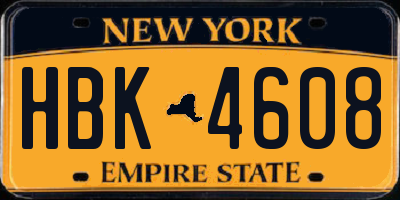 NY license plate HBK4608