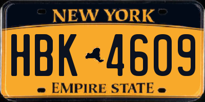 NY license plate HBK4609