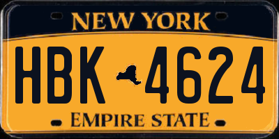 NY license plate HBK4624