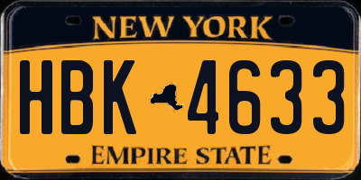 NY license plate HBK4633