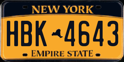 NY license plate HBK4643