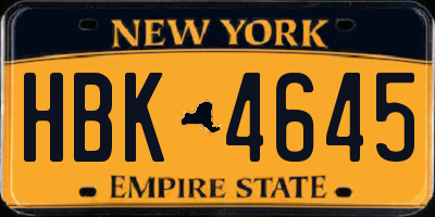 NY license plate HBK4645