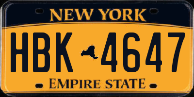 NY license plate HBK4647