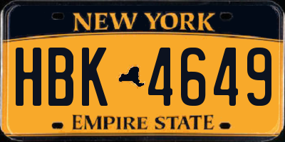 NY license plate HBK4649