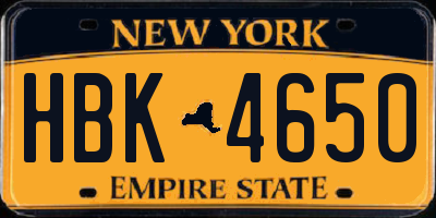 NY license plate HBK4650