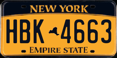 NY license plate HBK4663