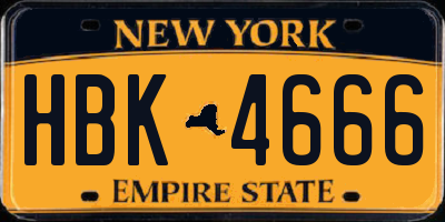 NY license plate HBK4666