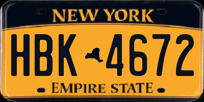 NY license plate HBK4672