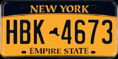 NY license plate HBK4673