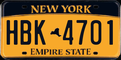 NY license plate HBK4701