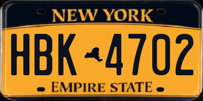 NY license plate HBK4702