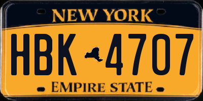 NY license plate HBK4707