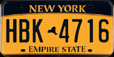 NY license plate HBK4716