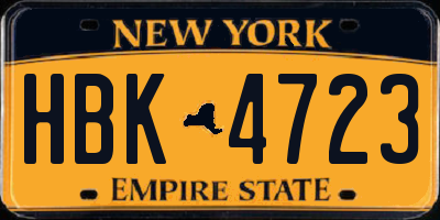 NY license plate HBK4723