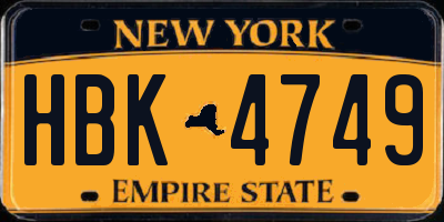 NY license plate HBK4749