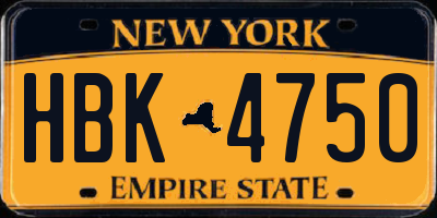 NY license plate HBK4750