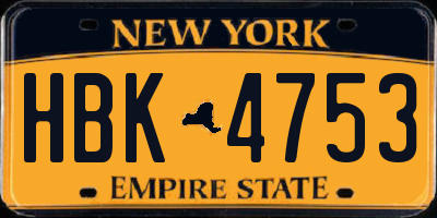 NY license plate HBK4753