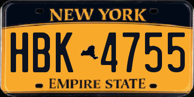 NY license plate HBK4755