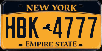 NY license plate HBK4777