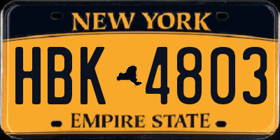 NY license plate HBK4803