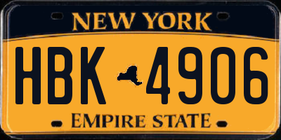 NY license plate HBK4906