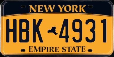 NY license plate HBK4931