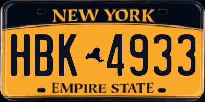 NY license plate HBK4933