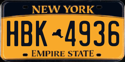 NY license plate HBK4936