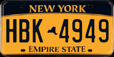 NY license plate HBK4949