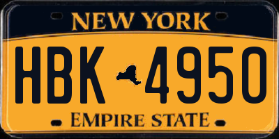 NY license plate HBK4950