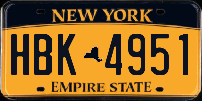 NY license plate HBK4951