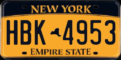 NY license plate HBK4953