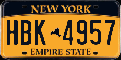 NY license plate HBK4957