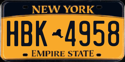 NY license plate HBK4958