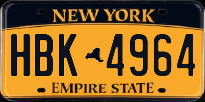 NY license plate HBK4964